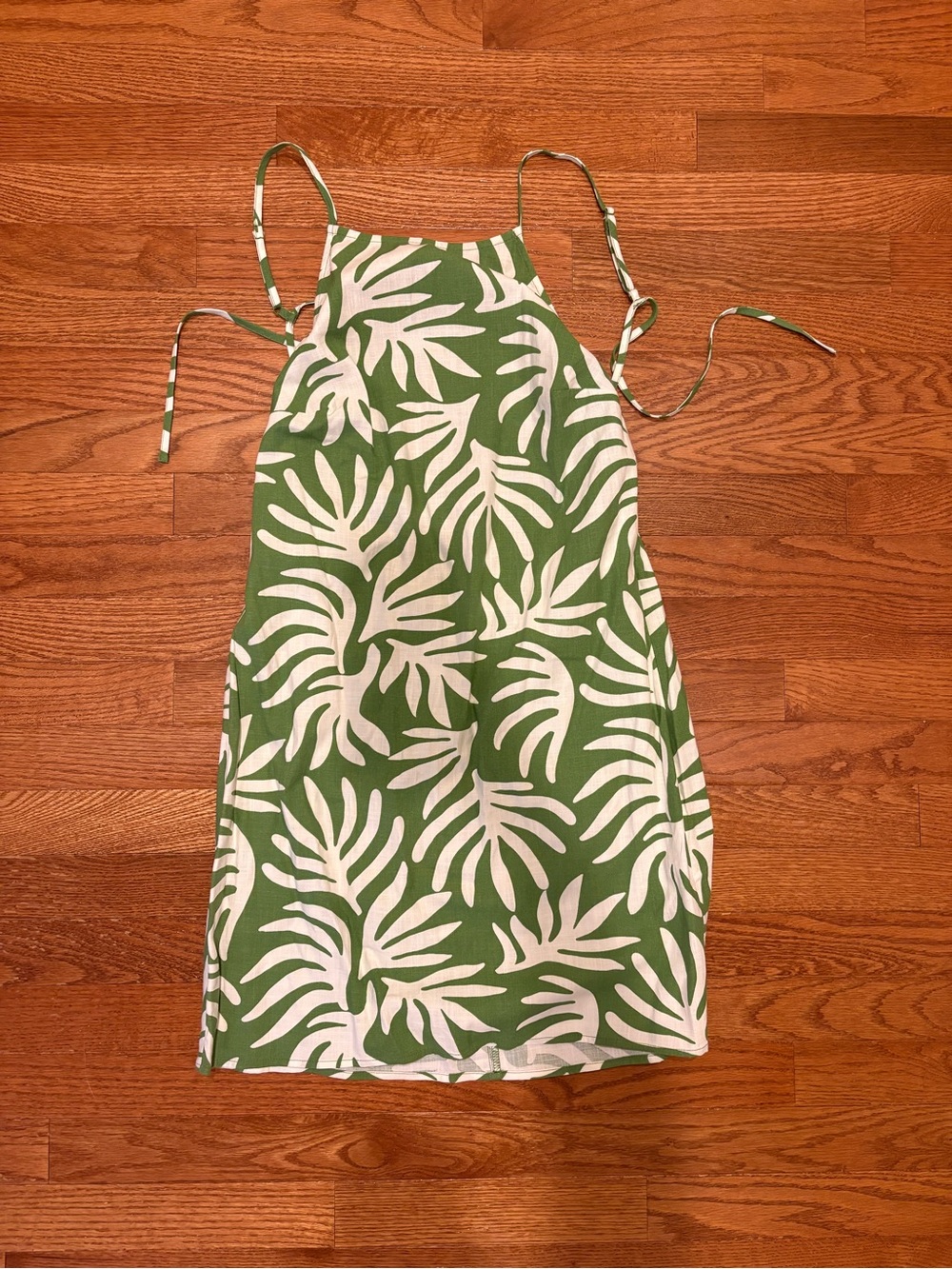 Green & White Tropical Halter Slip Dress